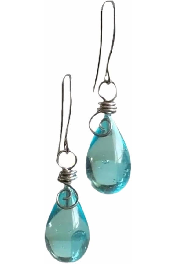 Recycled Glass Spiral water droplet Earrings NecklaceHandmade Beach Jewelry Inspirational Gifts for Women, Mom, Sister[d238]