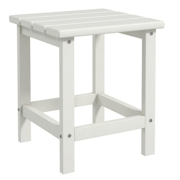 Recycled HDPE Adirondack Side Table, Weatherproof Outdoor Patio End Table for Porch, Pool, Balcony (White)