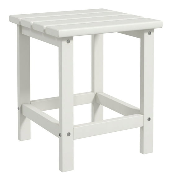 Recycled HDPE Adirondack Side Table, Weatherproof Outdoor Patio End Table for Porch, Pool, Balcony (White)