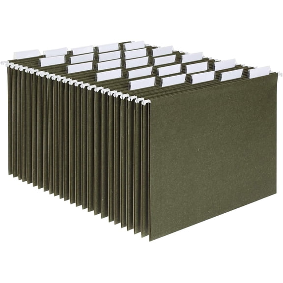 Recycled Hanging File Folders, 12 Pack Green Letter Size (8.5" x 11"), 5 Tab Positions, Includes Tabs and Inserts, Eco-Friendly Hanging Files for Office and Document Organization