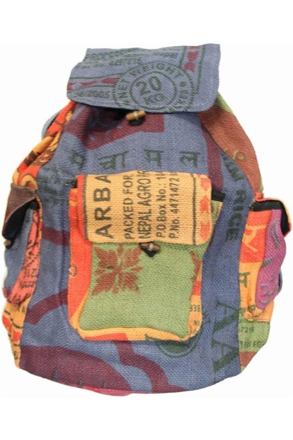 Recycled Jute Rice Bag Backpack Hand Made Nepal