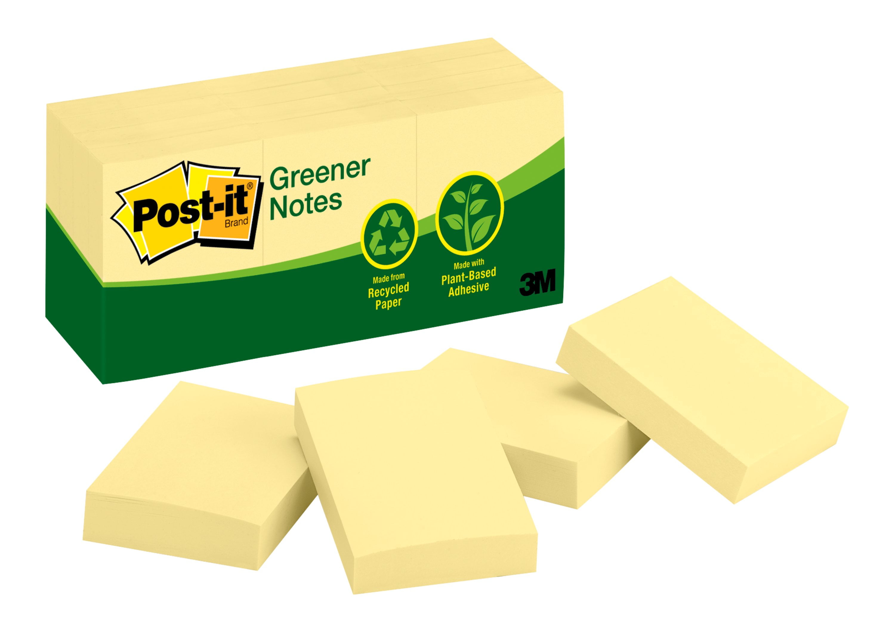 Recycled Note Pads, 1 1/2 X 2, Canary Yellow, 100-Sheet, 12/pack | Bundle of 5 Packs