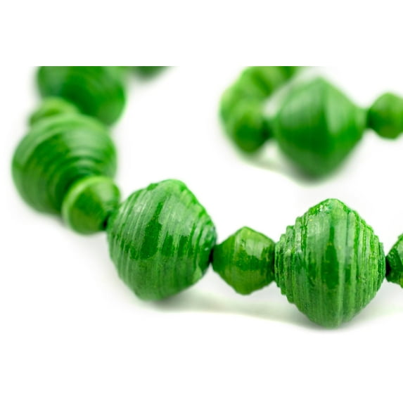 The Bead Chest Recycled Paper Bead Necklace from Uganda - Fair Trade African Woman's Jewelry - Necklace with Clasp (Green)