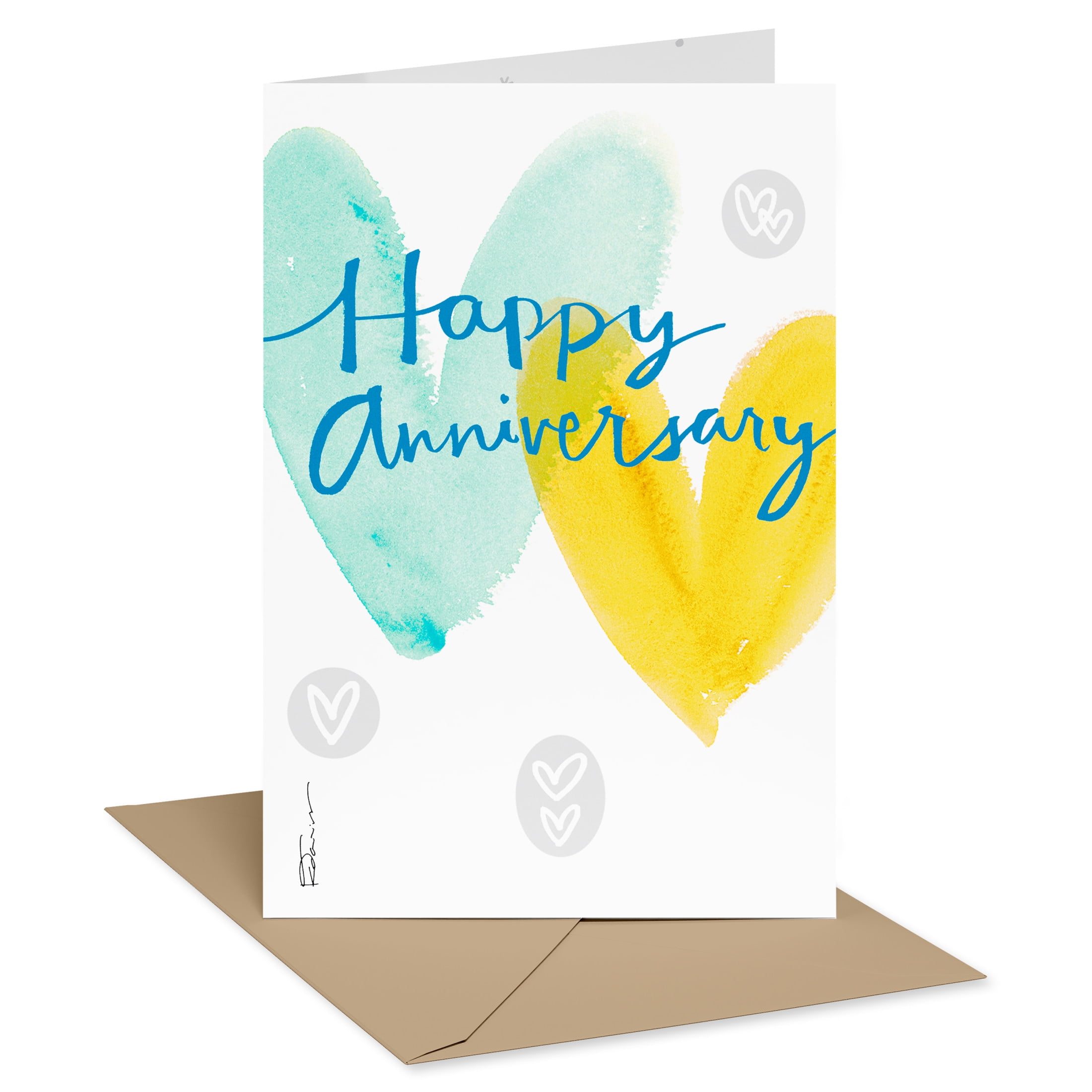 Recycled Paper Greetings Anniversary Card for Couple (Green and Yellow Hearts)