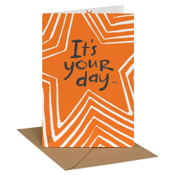 Recycled Paper Greetings Birthday Card (Concentric Stars on Orange)