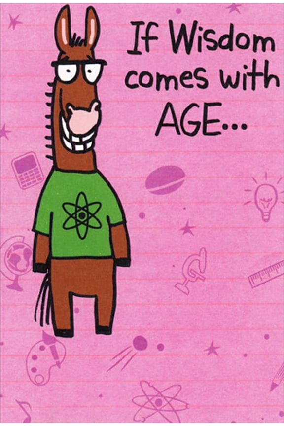 Donkey with Atom Symbol on Green Shirt Humorous / Funny Birthday Card