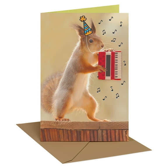 Recycled Paper Greetings Funny Birthday Card (Squirrel Celebrate Accordionly)