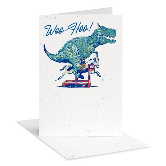 Recycled Paper Greetings Funny Birthday Card (T-Rex on Mechanical Horse)