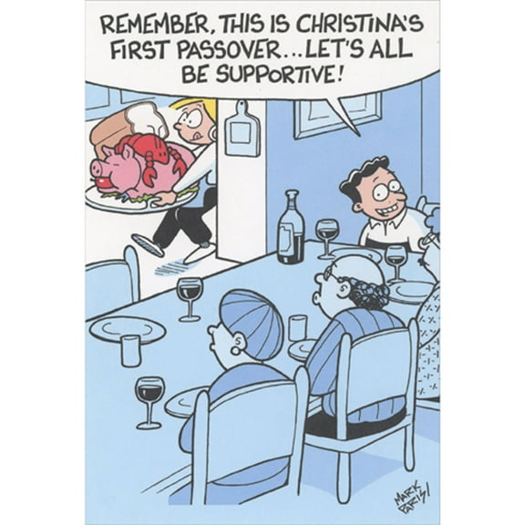 Recycled Paper Greetings Let's Be Supportive: Woman Carrying Large Tray of Food Funny / Humorous Passover Card