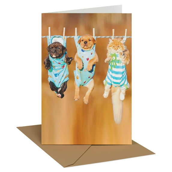 Recycled Paper Greetings New Baby Card (Puppies in Onesies)