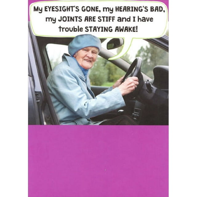 Recycled Paper Greetings Old Lady Behind Steering Wheel Funny Birthday