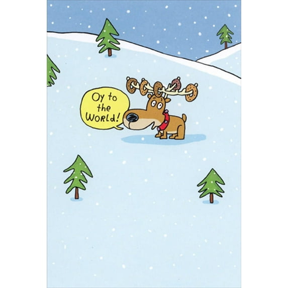 Recycled Paper Greetings Oy to the World : Reindeer with Bagels on Antlers Funny Interfaith Hanukkah / Christmas Card