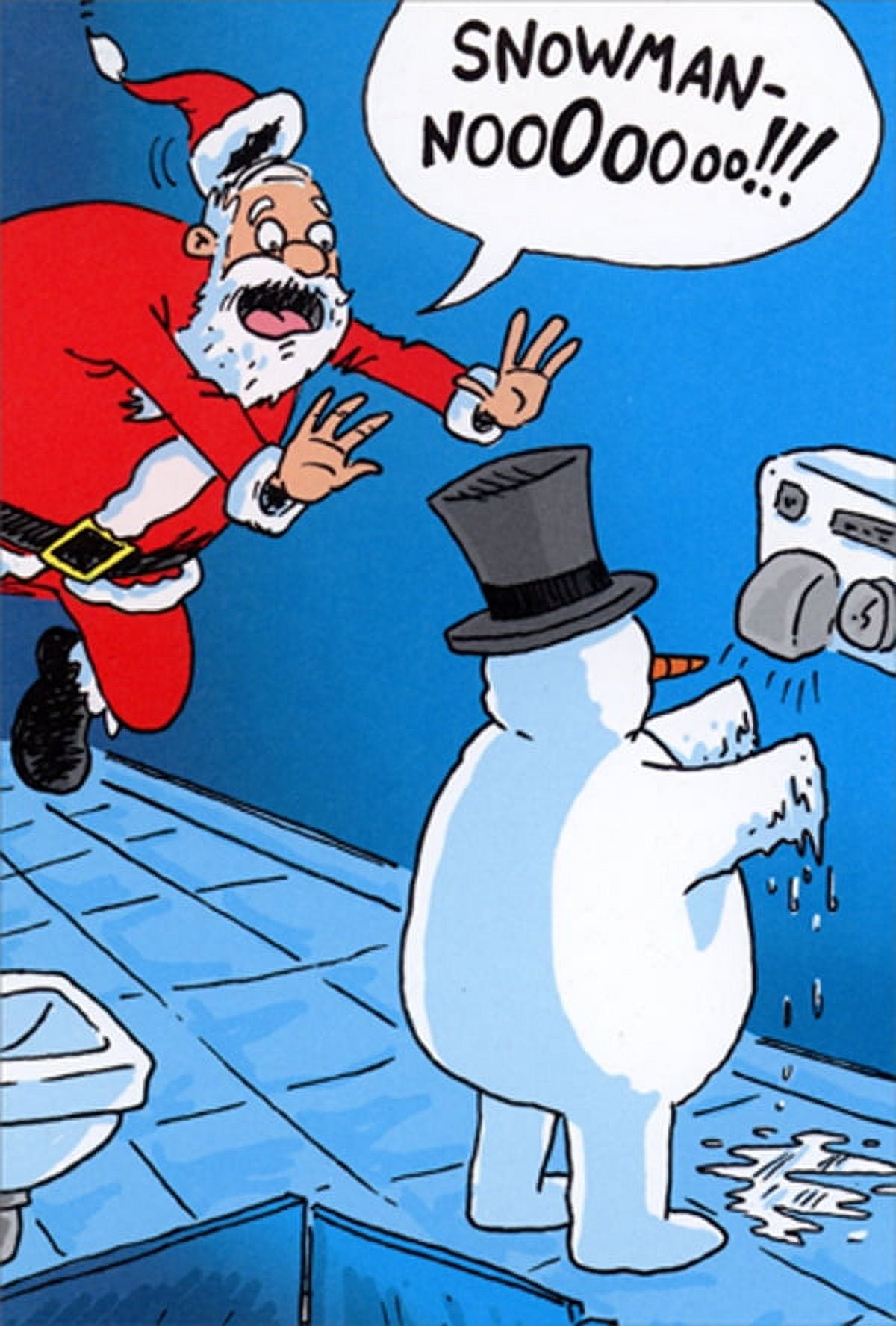 Recycled Paper Greetings Santa with Snowman at Hand Dryer Funny / Humorous Christmas Card