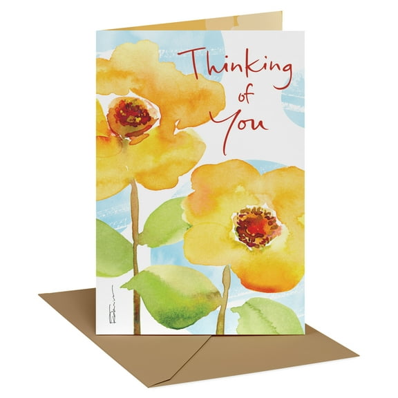 Recycled Paper Greetings Thinking of You Card for a Friend (Yellow Flowers on Blue)