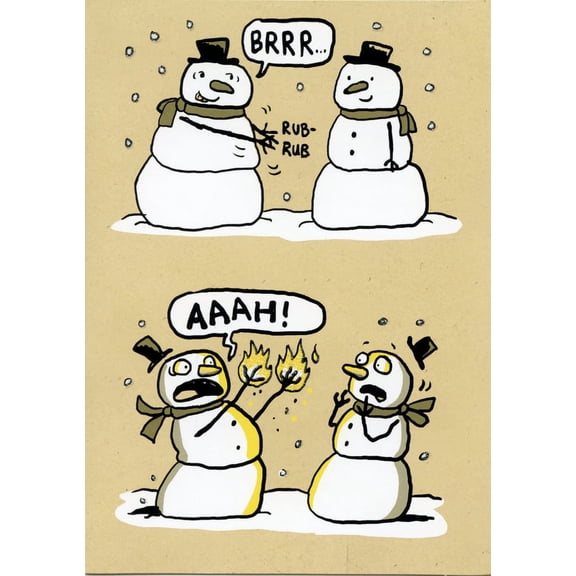 Recycled Paper Greetings Two Snowmen Start Fire Funny / Humorous Christmas Card