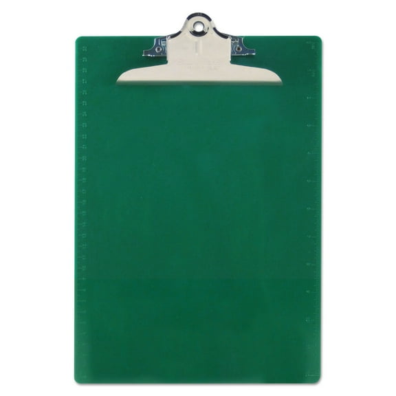 Recycled Plastic Clipboard with Ruler Edge 1" Clip Cap, 8 1/2 x 12 Sheet, Green