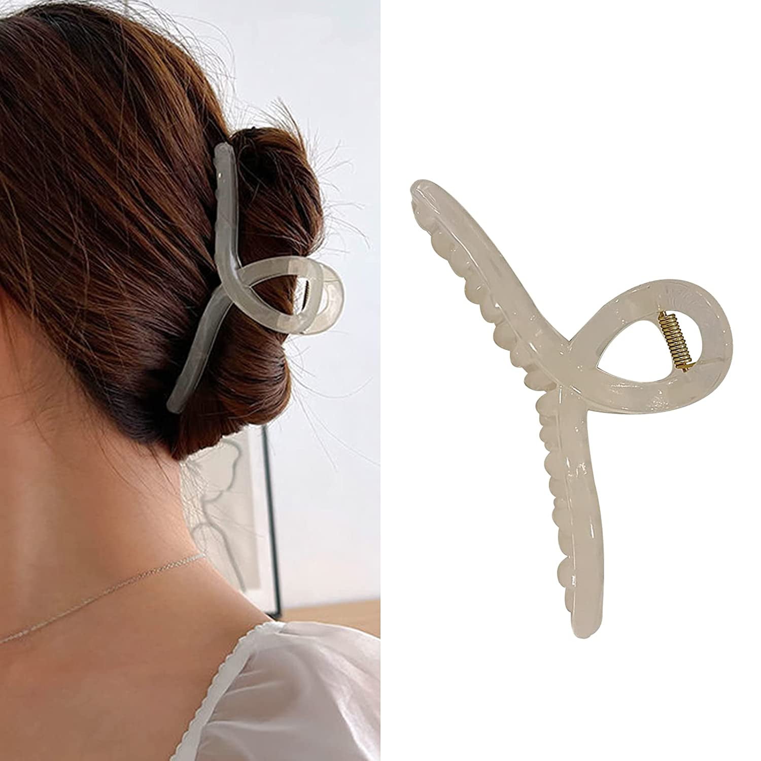 Recycled Plastic Hair Claw Clips for Women Girls, Large Jelly Hair Claw Clips for Women Hair Clips, Matte Jaw Butterfly Clip Hair Accessories for Thin Fine Thick Hair (Off-white)