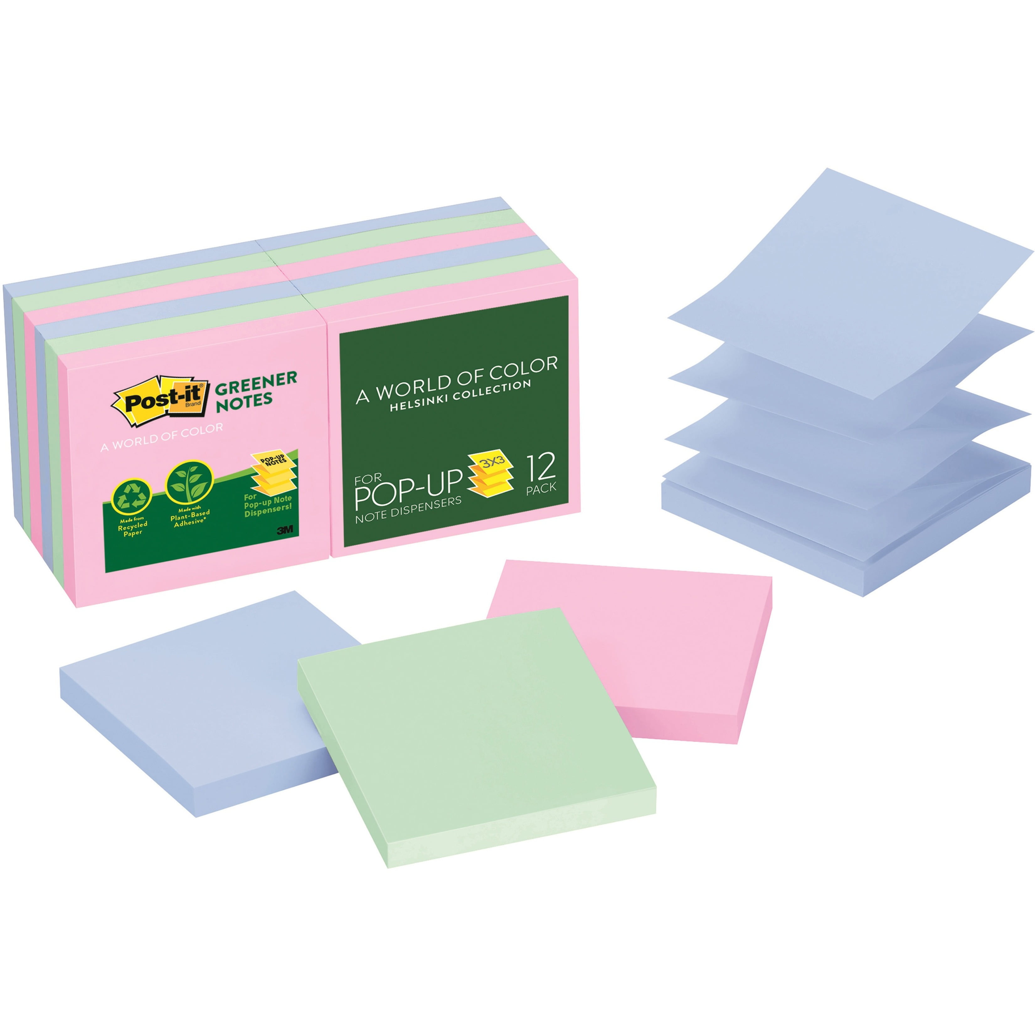 "Recycled Pop-Up Notes, 3 X 3, Assorted Helsinki Colors, 100-Sheet, 12/pack | Bundle of 5 Packs"
