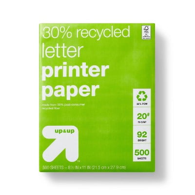 Recycled Printer Paper Letter Size 20lb 500ct White 30% Recycled, 8.5x11 Inches, 92 Brightness, 500 Sheets