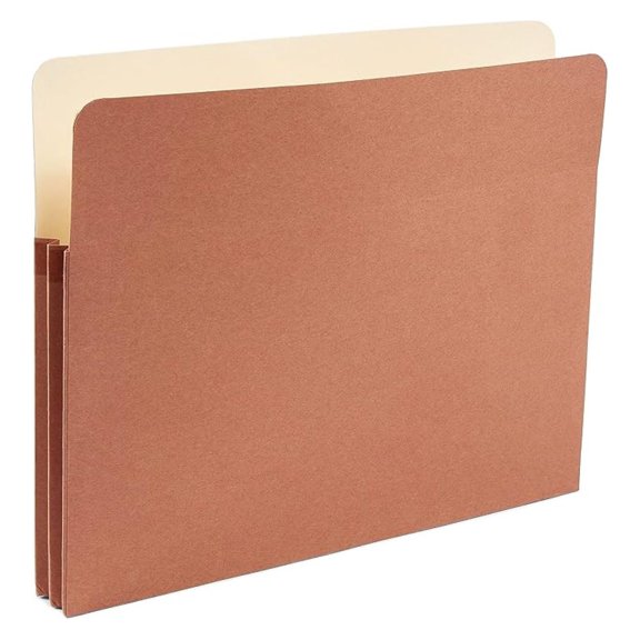 Recycled Reinforced File Pockets, Letter Size, 1.75Inch Expansion, HeavyDuty Brown Gusseted Folders 50/Carton