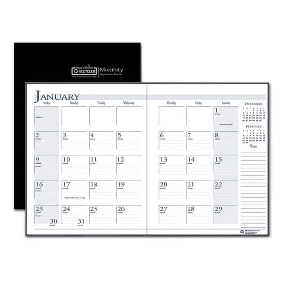 "Recycled Ruled 14-Month Planner with Stitched Leatherette Cover, 10 x 7, Black Cover, 14-Month (Dec to Jan): 2022 to 2024 | Bundle of 2 Each"