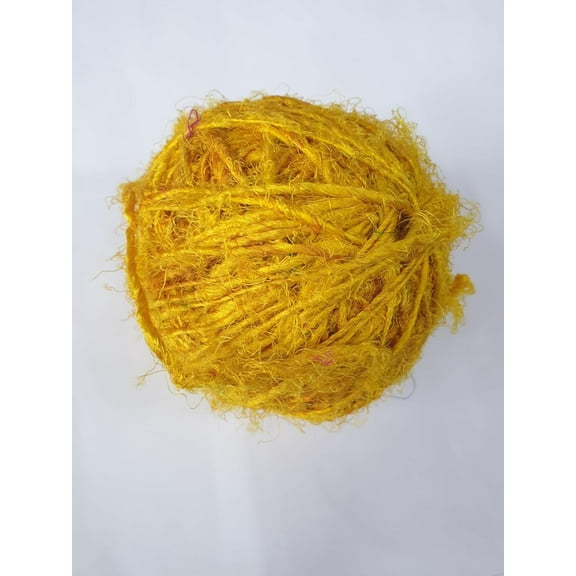 Recycled Sari Silk Bulky Yarn - Yellow 100 Grams, 60 Yards Worsted Weight, 1 Gum Ball - Eco Friendly Yarn