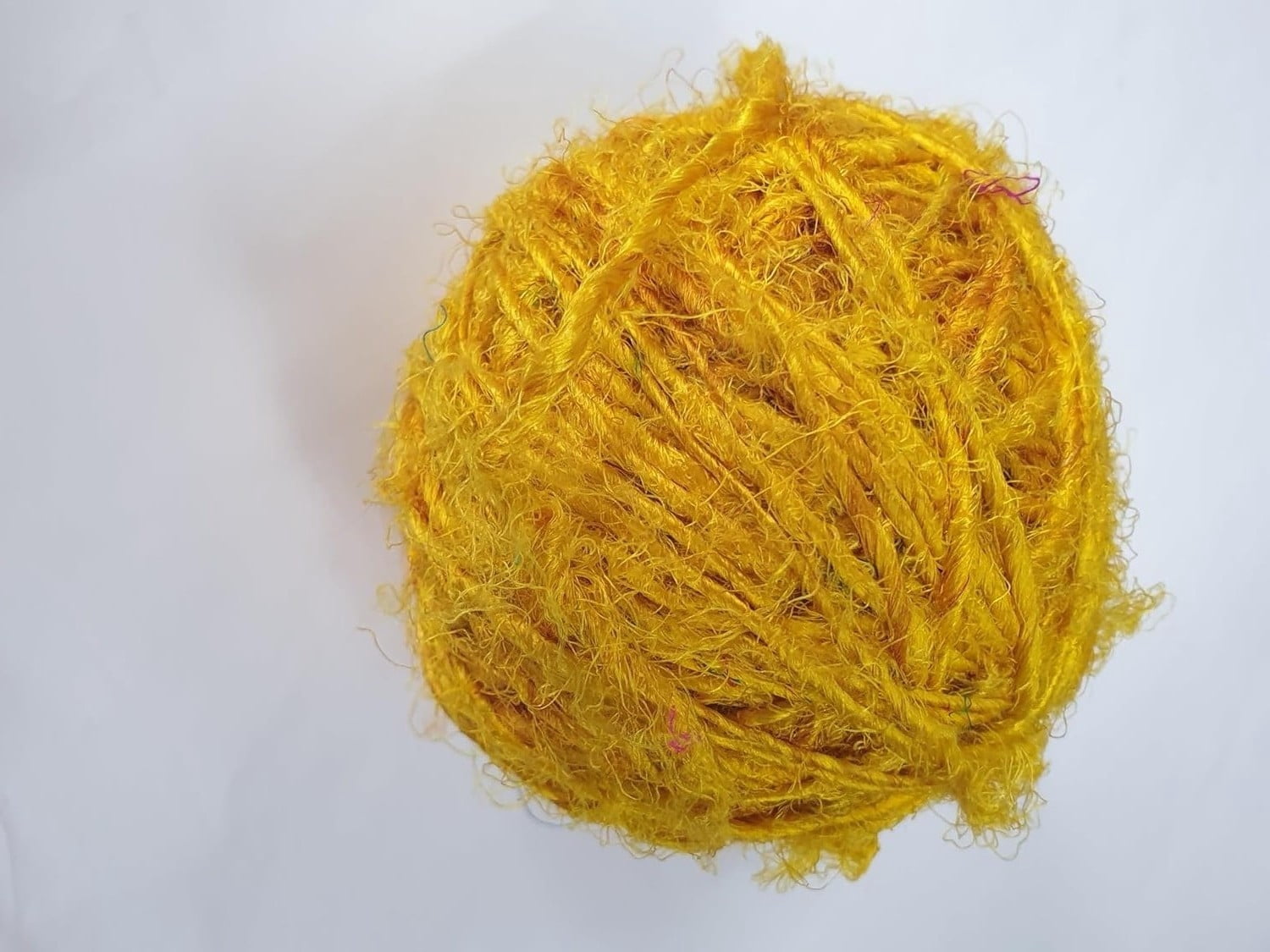 Recycled Sari Silk Bulky Yarn - Yellow 100 Grams, 60 Yards Worsted Weight, 1 Gum Ball - Eco Friendly Yarn