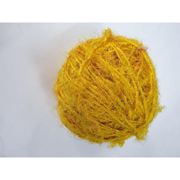 Recycled Sari Silk Bulky Yarn - Yellow 100 Grams, 60 Yards Worsted Weight, 1 Gum Ball - Eco Friendly Yarn
