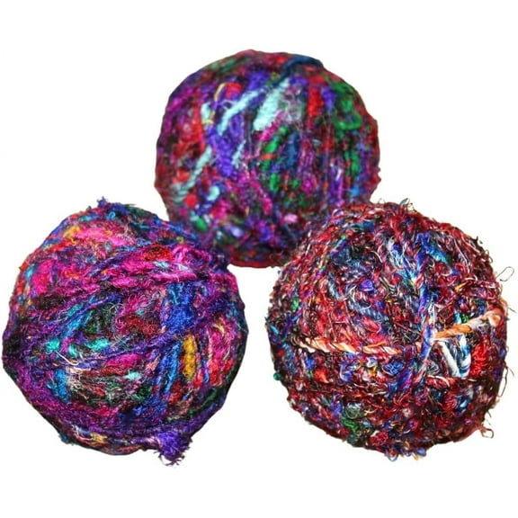 Recycled Sari Silk Yarn - Bulky Yarn - Multicolor Ball (85 Yards, 100 Grams) | Great for Knitting, Crochet, Weaving