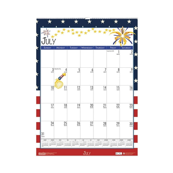 12-Month (July to June): 2025 to 2026 12 in. x 16.5 in. Illustrated Seasons Artwork Academic Year Recycled Seasonal Wall Calendar
