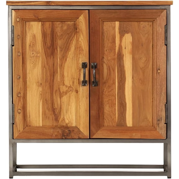 Recycled Teak Sideboard with Steel Frame, Rustic Storage Cabinet 25.6"x11.8"x27.6, Polished and Lacquered Finish