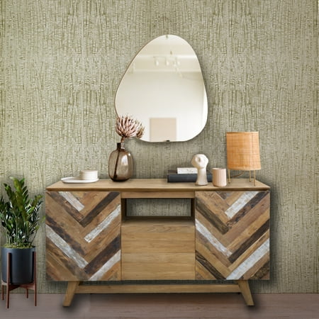 Recycled Teak Wood Brux Art Deco Dresser / Media Center, 59 Inch
