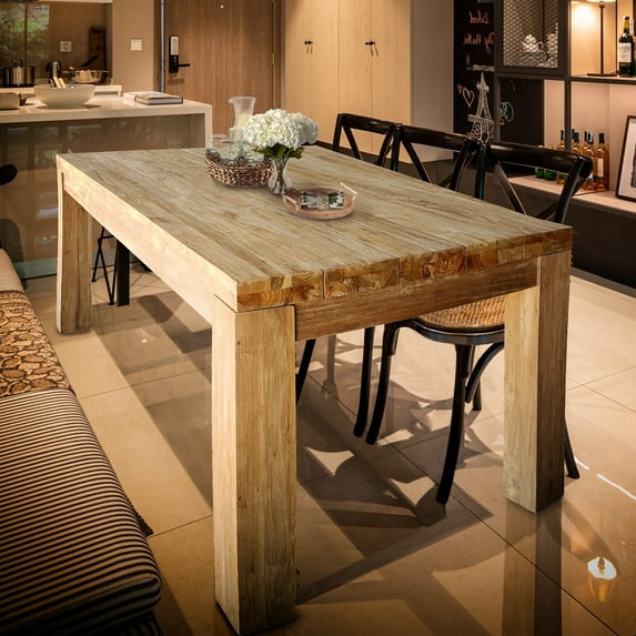 Recycled Teak Wood Marbella Rectangular Indoor/Outdoor Dining Table, 55 Inch, A-Grade Teak Wood