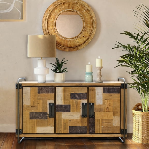 Recycled Teak Wood Mozaik Art Deco Storage Chest / TV Stand