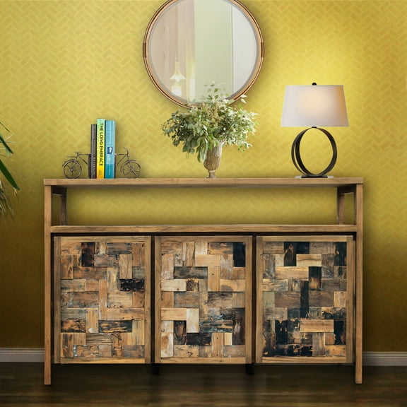 Recycled Teak Wood Mozaik Media Center / Buffet with 3 Wooden Doors