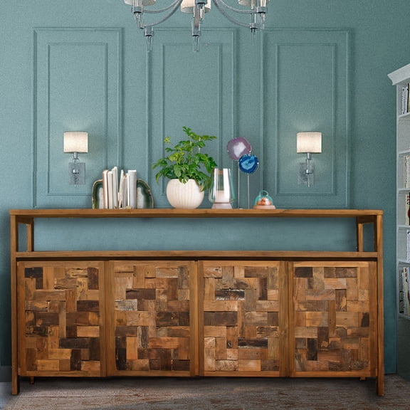 Recycled Teak Wood Mozaik Media Center / Buffet with 4 Wooden Doors