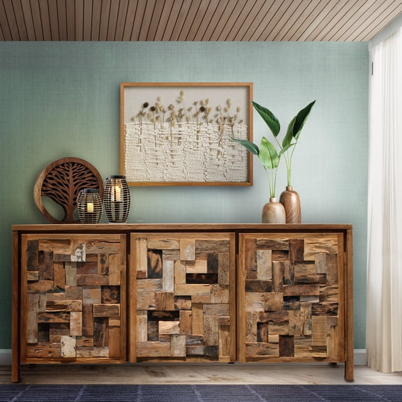 Recycled Teak Wood Mozaik Media Center / Chest with 3 Door