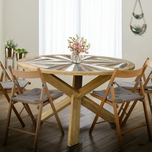 Recycled Teak Wood Tuscany Round Dining Table, 53 inch