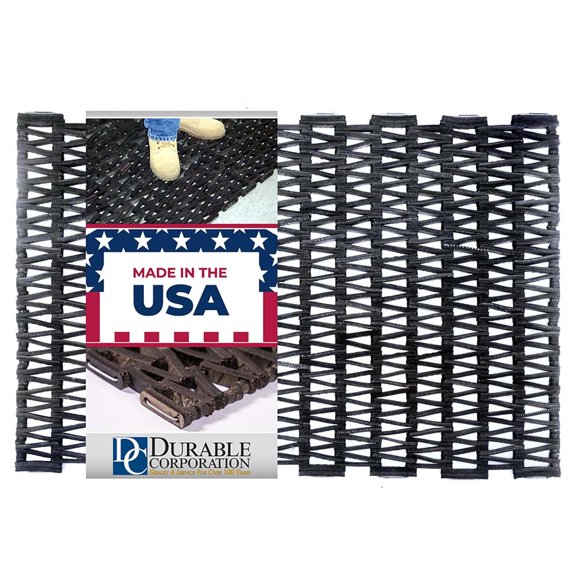 Recycled Tire-Link Outdoor Entrance Mat, Herringbone Weave, 24" x 36", Black