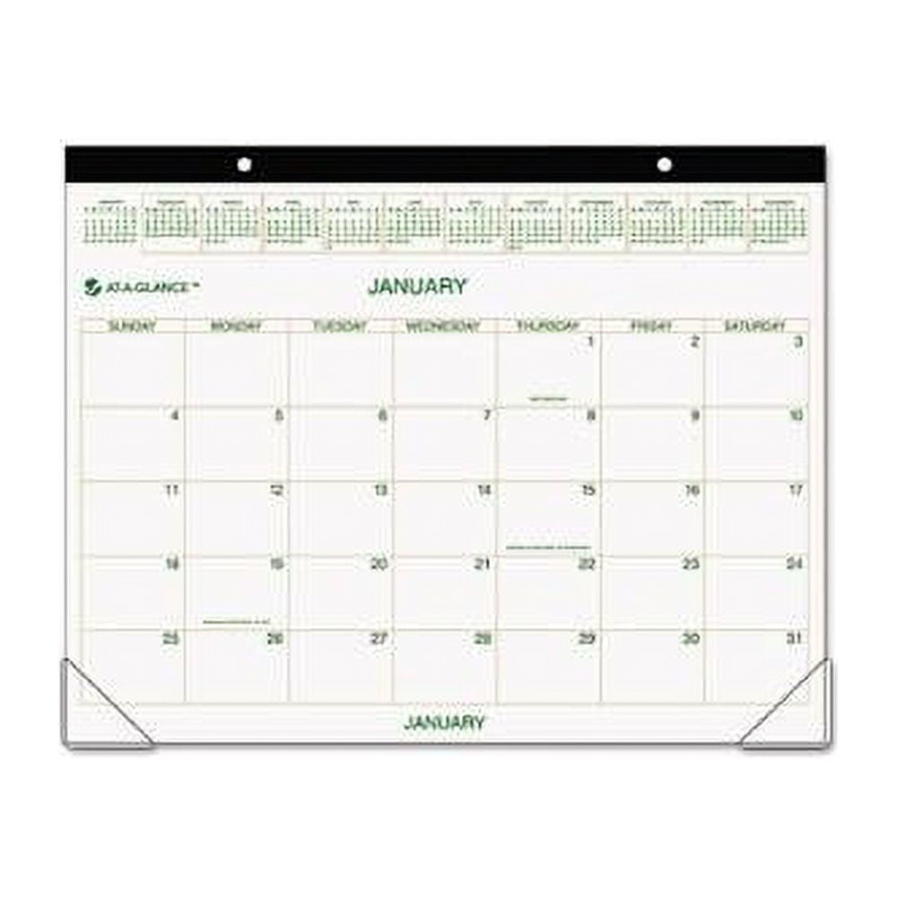Recycled TwoColor Desk Pad Calendar, Green and Brown, 22" x 17", 2013
