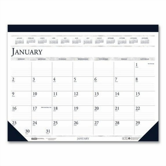 Recycled Two-Color Monthly Desk Pad Calendar, 22 x 17, Perforated White/Blue/Gray Sheets, 12-Month (Jan-Dec): 2026 | Bundle of 10