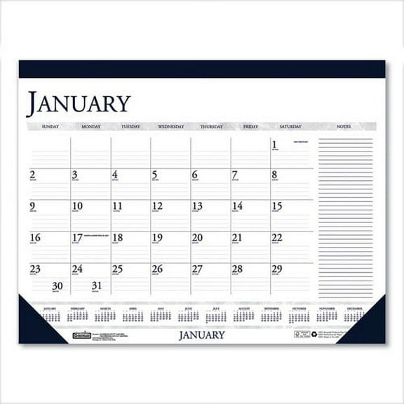 "Recycled Two-Color Monthly Desk Pad Calendar with Notes Section, 18.5 x 13, Blue Binding/Corners, 12-Month (Jan-Dec): 2023 | Bundle of 10 Each"