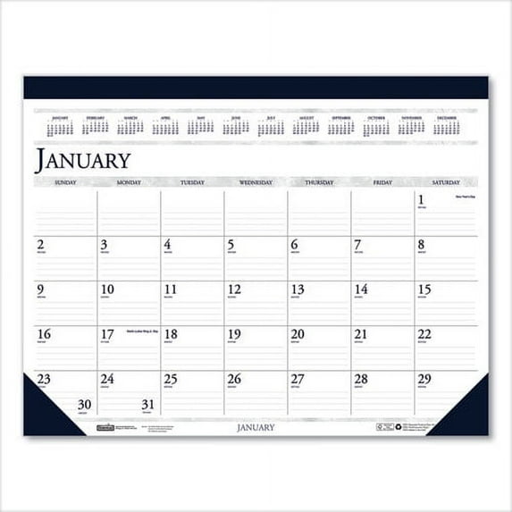 Recycled Two-Color Perforated Monthly Desk Pad Calendar, 18.5 x 13, Blue Binding/Corners, 12-Month (Jan-Dec): 2024 | Bundle of 2 Each