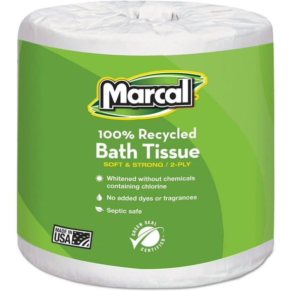 Recycled Two-Ply Bath Tissue, Septic Safe, White, 330 Sheets/Roll, Rolls/Carton