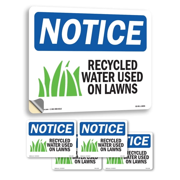 Recycled Water Used On Lawns With Symbol OSHA Notice Vinyl Decal Label 24 Inch x 18 Inch - 5 Pack