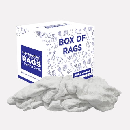 SupremePlus Terry Cloth Cleaning Rags 10 lbs Box of Rags Commercial Multipurpose Reusable Cotton Household Cleaning Cloths & Wipes, White, 40 Count
