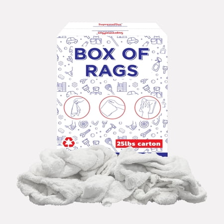 SupremePlus Terry Cloth Cleaning Rags 25 lbs Box of Rags Commercial Multipurpose Reusable Cotton Household Cleaning Cloths & Wipes, White, 100 Count