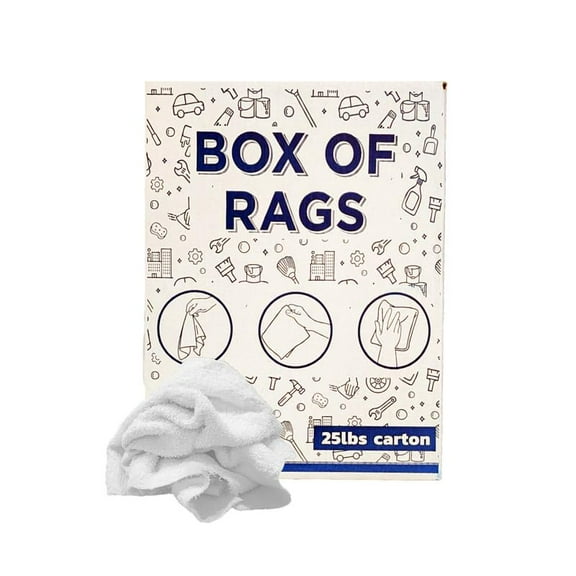 SupremePlus Terry Cloth Cleaning Rags 25 lbs Box of Rags Commercial Multipurpose Reusable Cotton Household Cleaning Cloths & Wipes, White, 100 Count