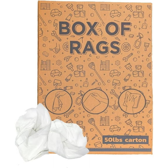Recycled White Sheeting Cleaning Rags (50 lbs. Box) – Lint Free White Cotton Cloths for Manufacturing | Automotive | Janitorial | Shop Rags Bulk - Multipurpose