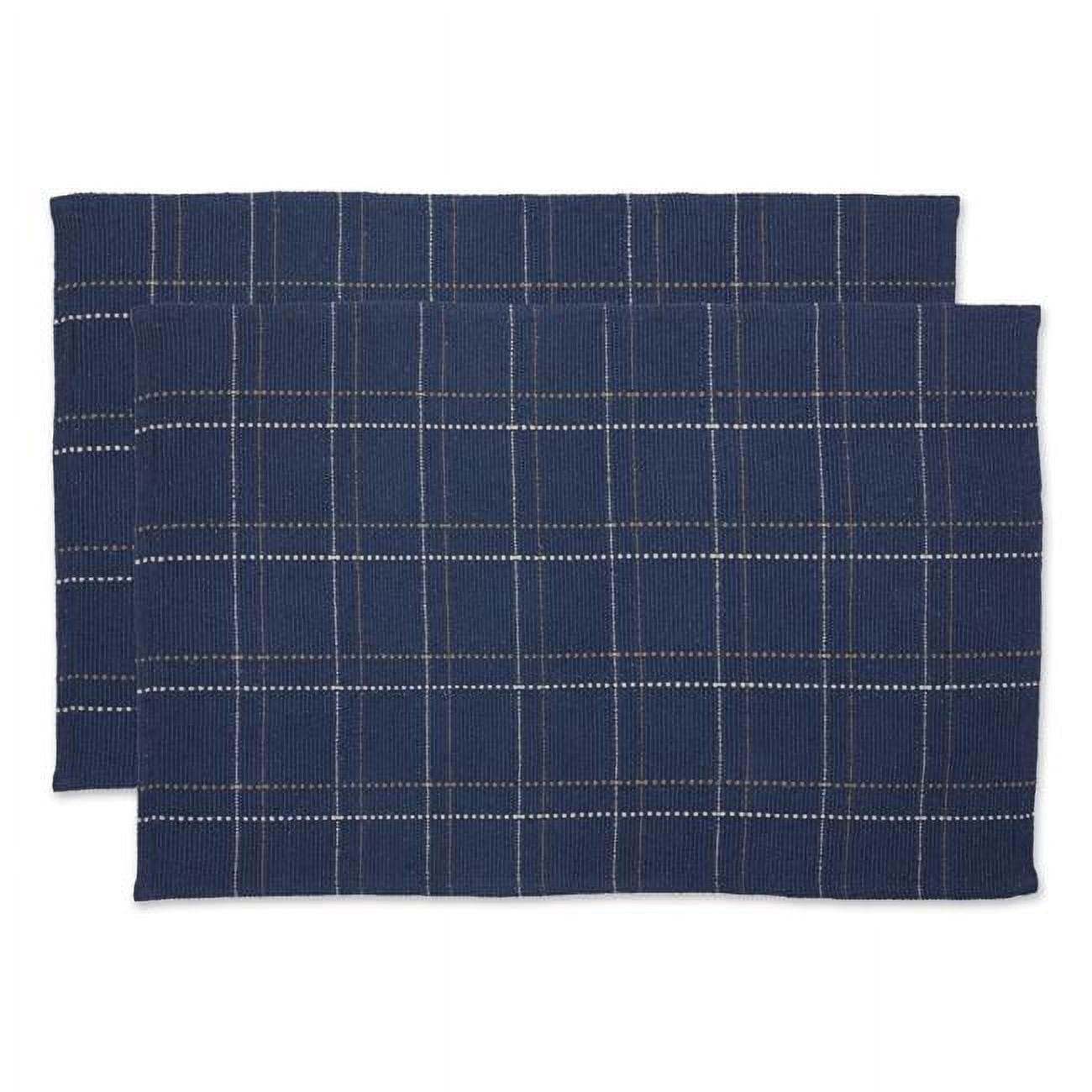 Handmade Blue Cotton Reversible Plaid Area Rug Set